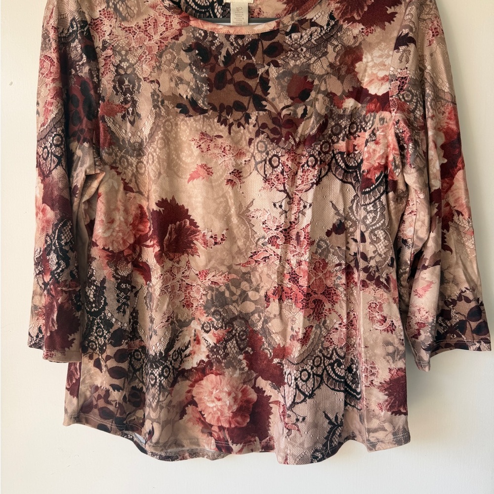 Chico's Red and Cream Floral Lace Blouse